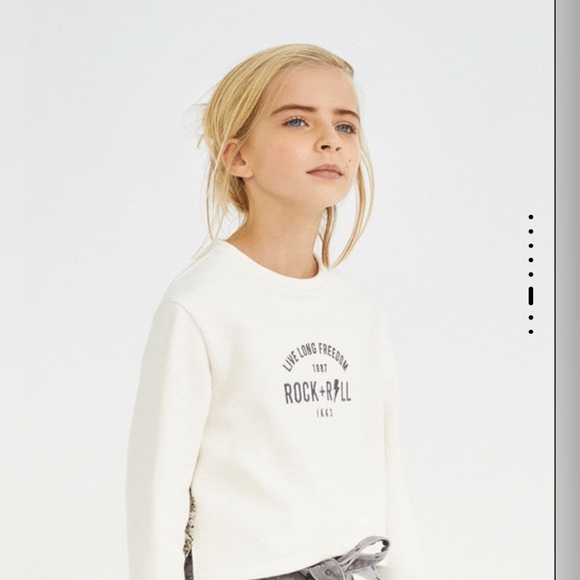 IKKS kids girls ecru mixed fabric embroidered Rock & Roll Sweatshirt 5A 100cm - Picture 6 of 9